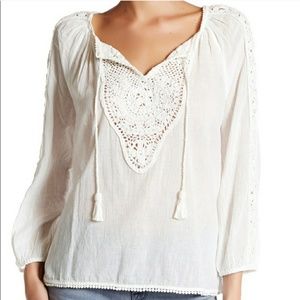 Joie White Crochet Peasant Tie Top Blouse XSmall